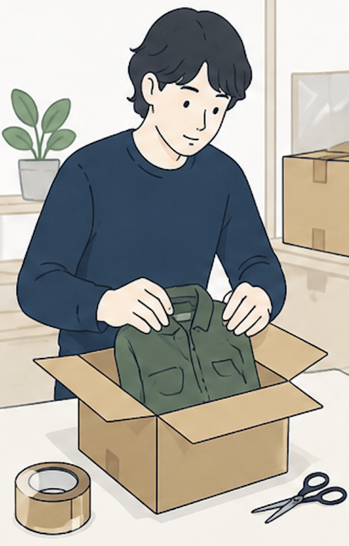商品を丁寧に梱包する作業